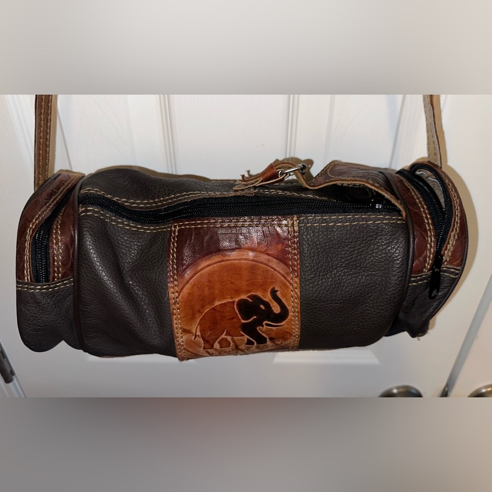 East/West Leather Barrel Bag w/ Elephant Motif - Picture 6 of 9